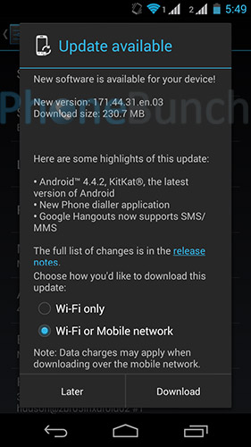 Moto G Dual Sim India Android 442 Kitkat Update