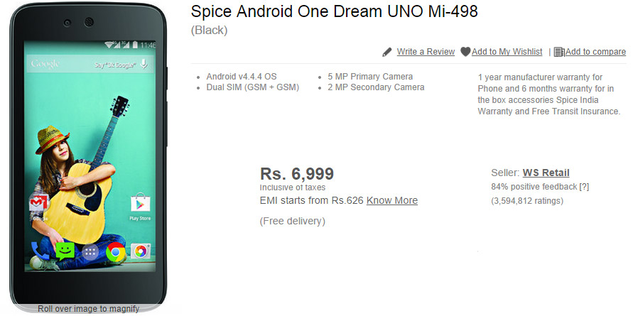 Spice Android One Dream Uno Mi 498