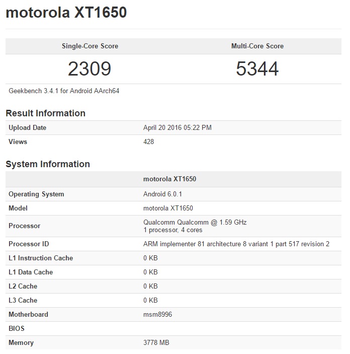 Moto X 2016 Geekbench