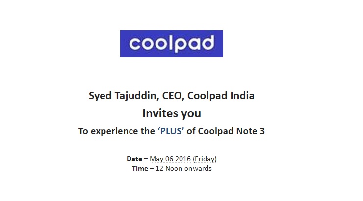 Coolpad Note 3 Plus Launch Invite
