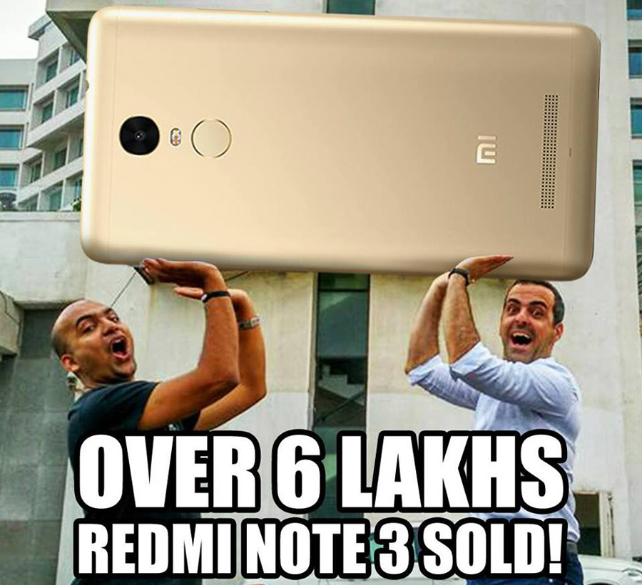 Redmi Note 3 6 Lakhs Unit Sold
