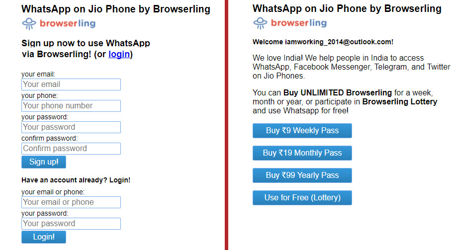 whatsapp jiophone browserling