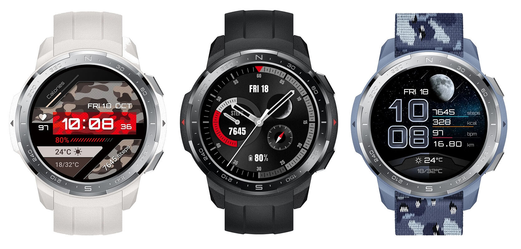 HONOR Watch GS Pro Colors Charcoal Black Marl White and Camo Blue