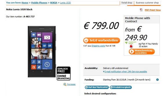 Nokia Lumia 1020 Pre Order Germany