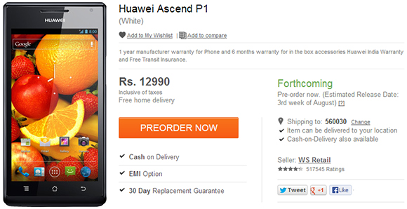 Huawei Ascend P1 Pre Order Price