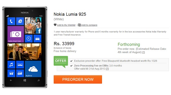 Nokia Lumia 925 Pre Order India