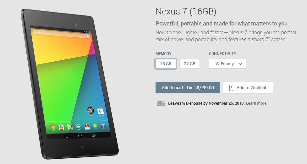 Google Nexus 7 2013 Available In Play Store India
