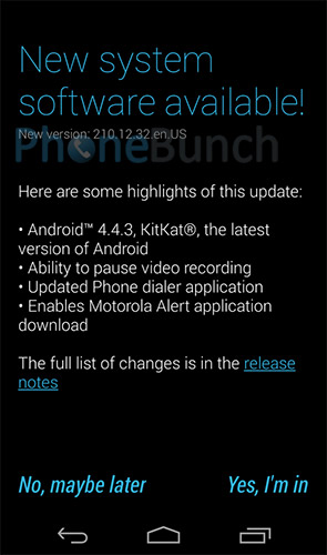 Moto G Android 443 Update Chanelog