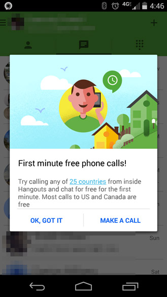 Google Hangouts Free Minute Call