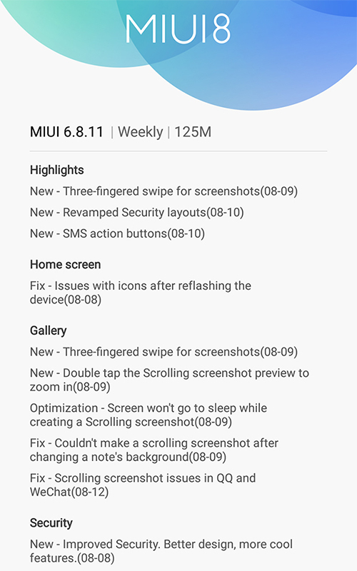 Miui 8 Xiaomi Weekly Update