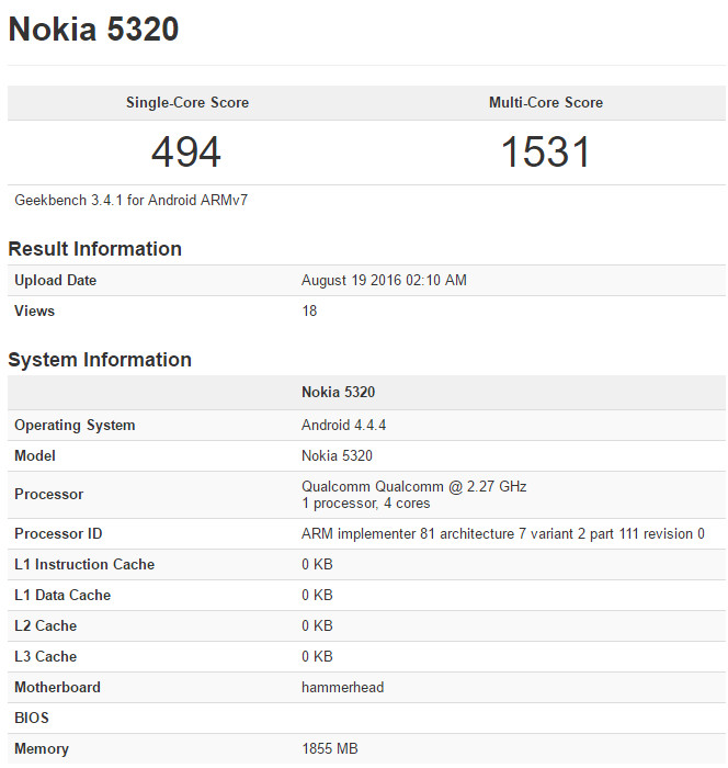 Nokia 5320 Android Smartphone Benchmarks