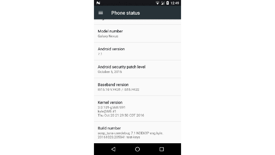 galaxy nexus nougat about phone