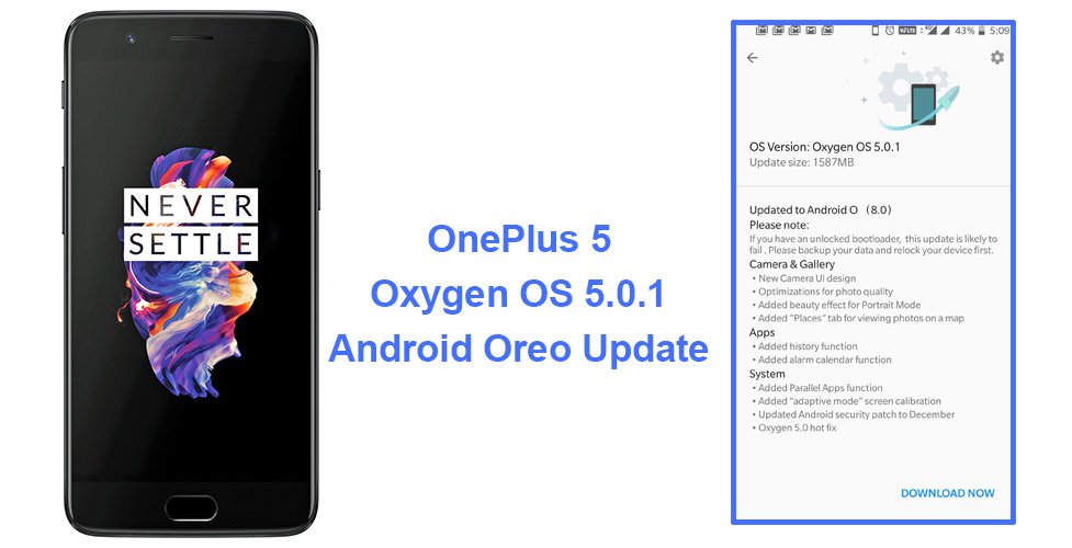 oneplus5 oxygenos 501 oreo update