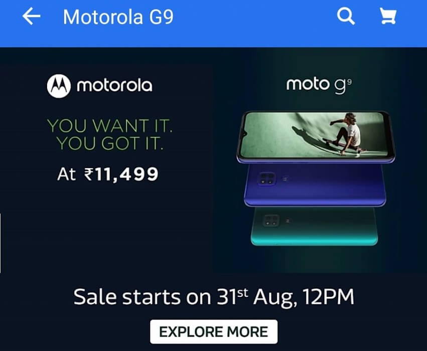 Motorola G9 price flipkart
