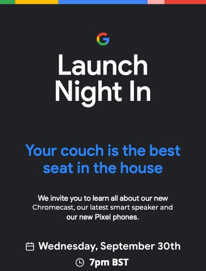 Google Pixel 5 launch invite