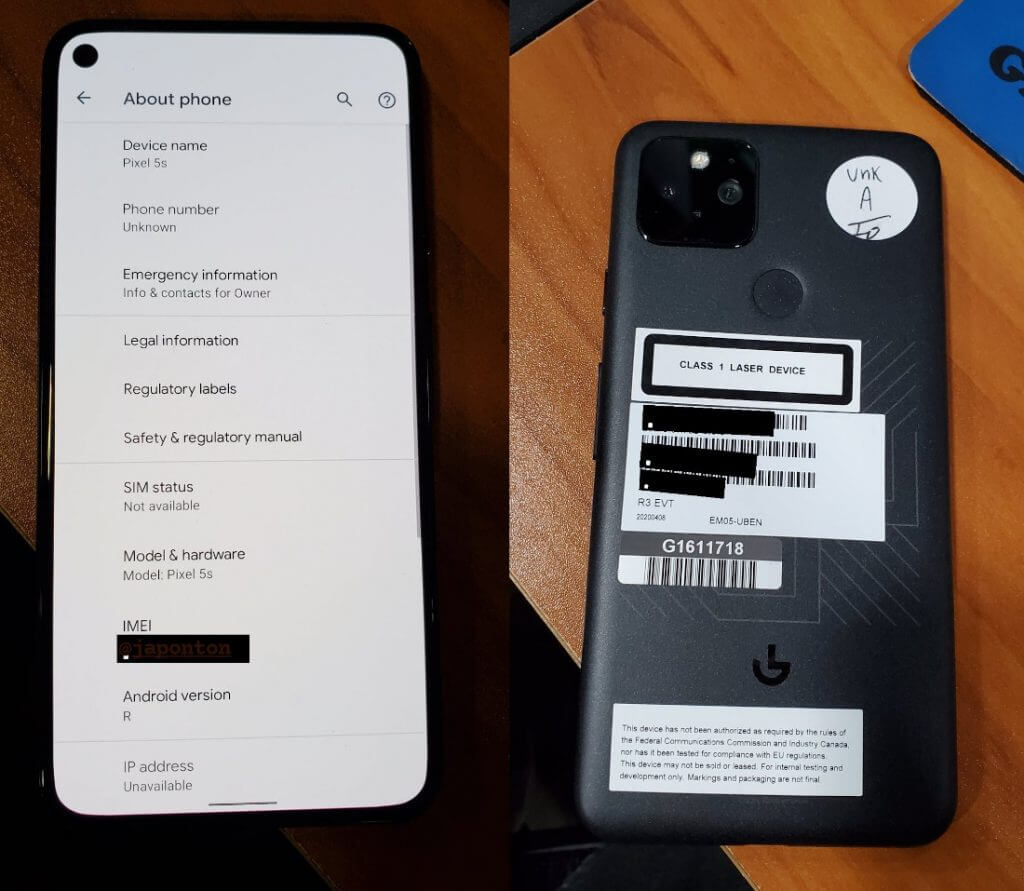 Google Pixel 5s 5G leak