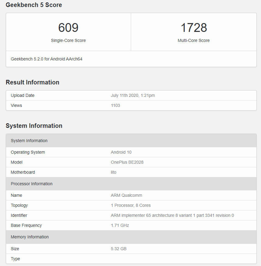 OnePlus Nord Snapdragon 690 Geekbench leak