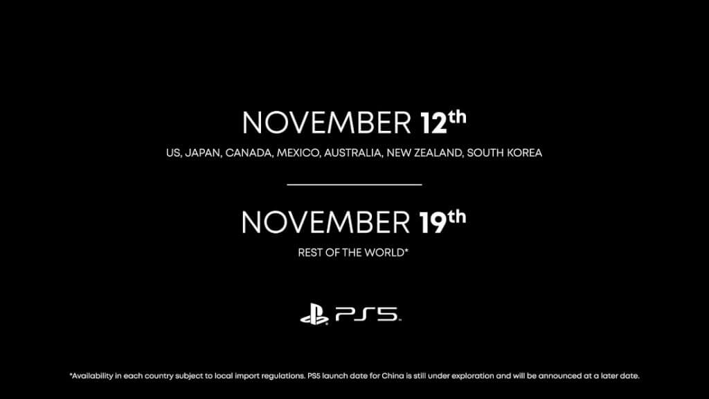 Sony PlayStation 5 launch dates
