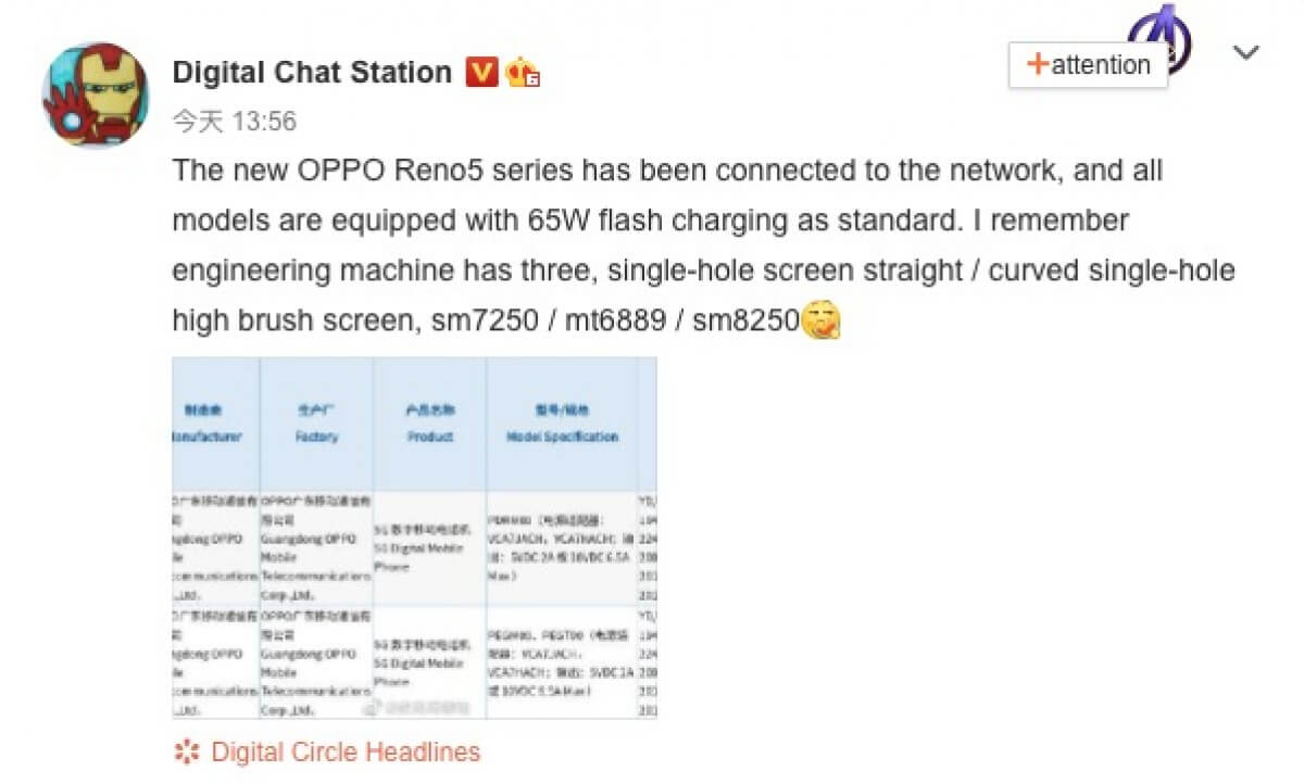 OPPO Reno5 5G series leak