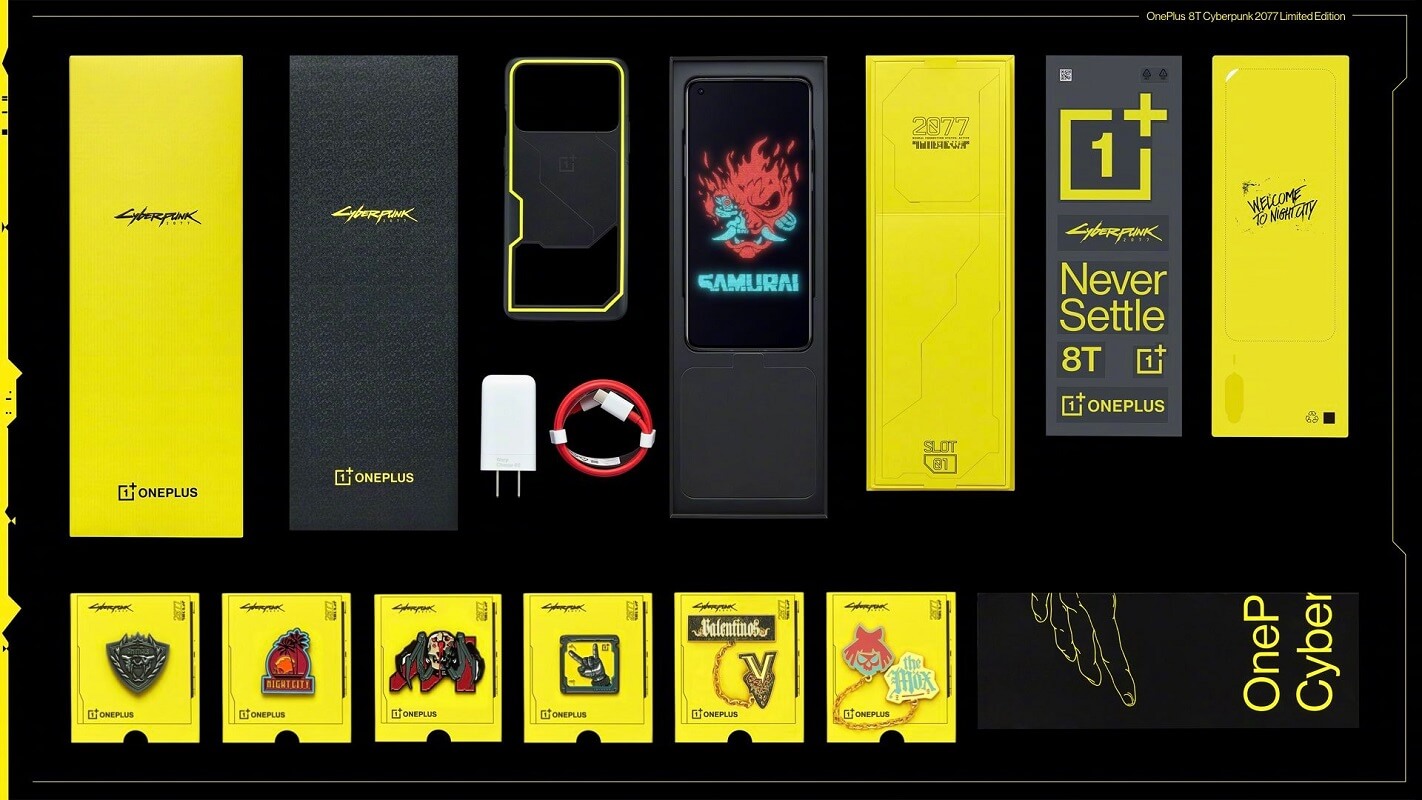 OnePlus 8T Cyberpunk 2077 Edition box contents