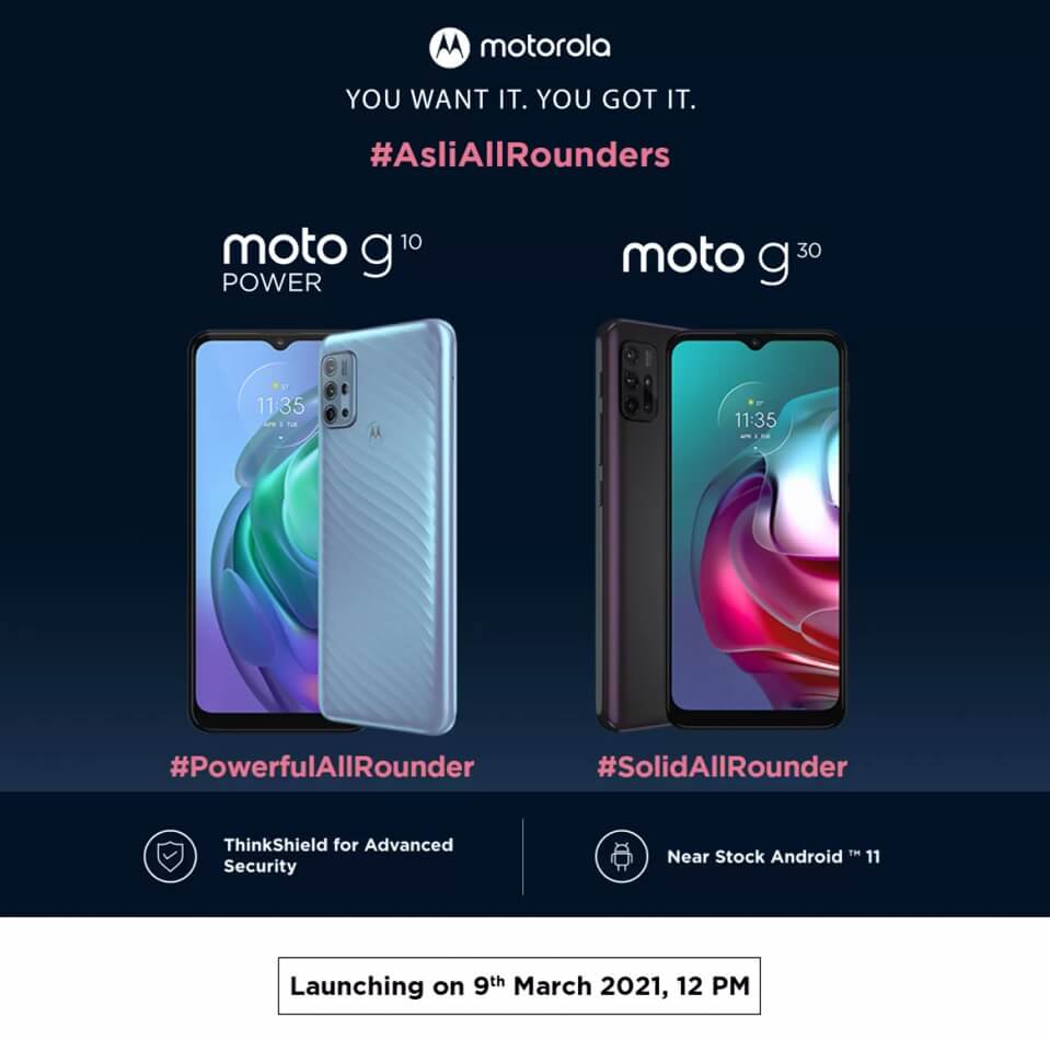 Moto G10 Power and G30 launch date India