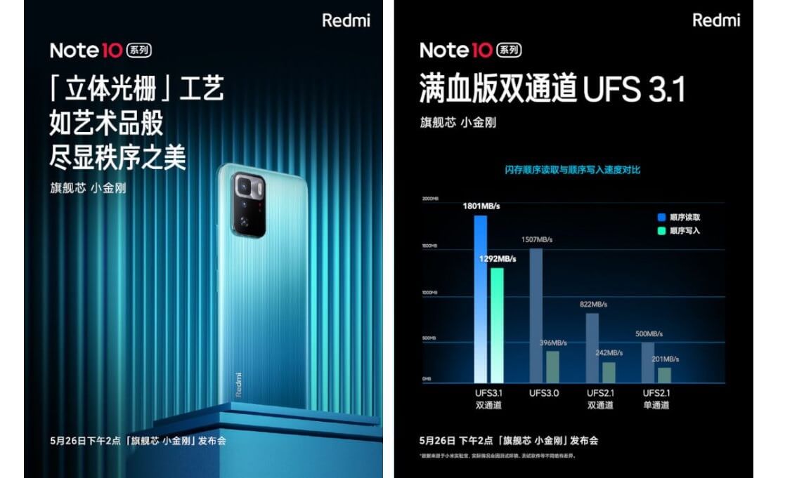 Redmi Note 10 series design UFS 3.1