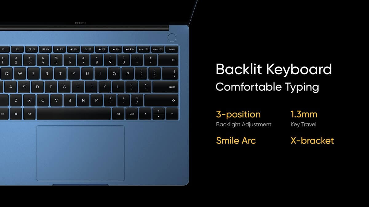 Realme Book backlit keyboard