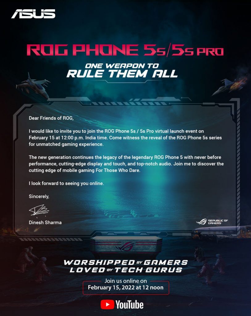 ASUS ROG Phone 5S and 5S Pro India laucnh invite