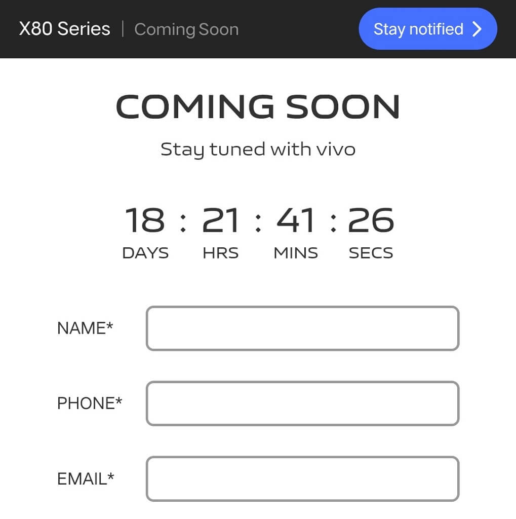 Vivo X80 launch India Countdown
