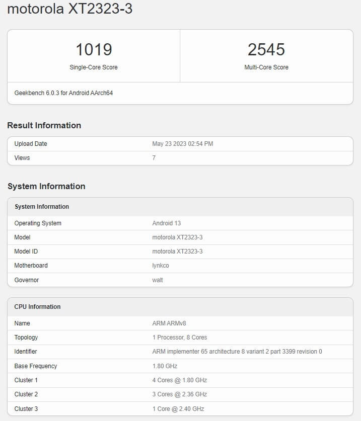 Moto Razr 40 Geekbench scores leak