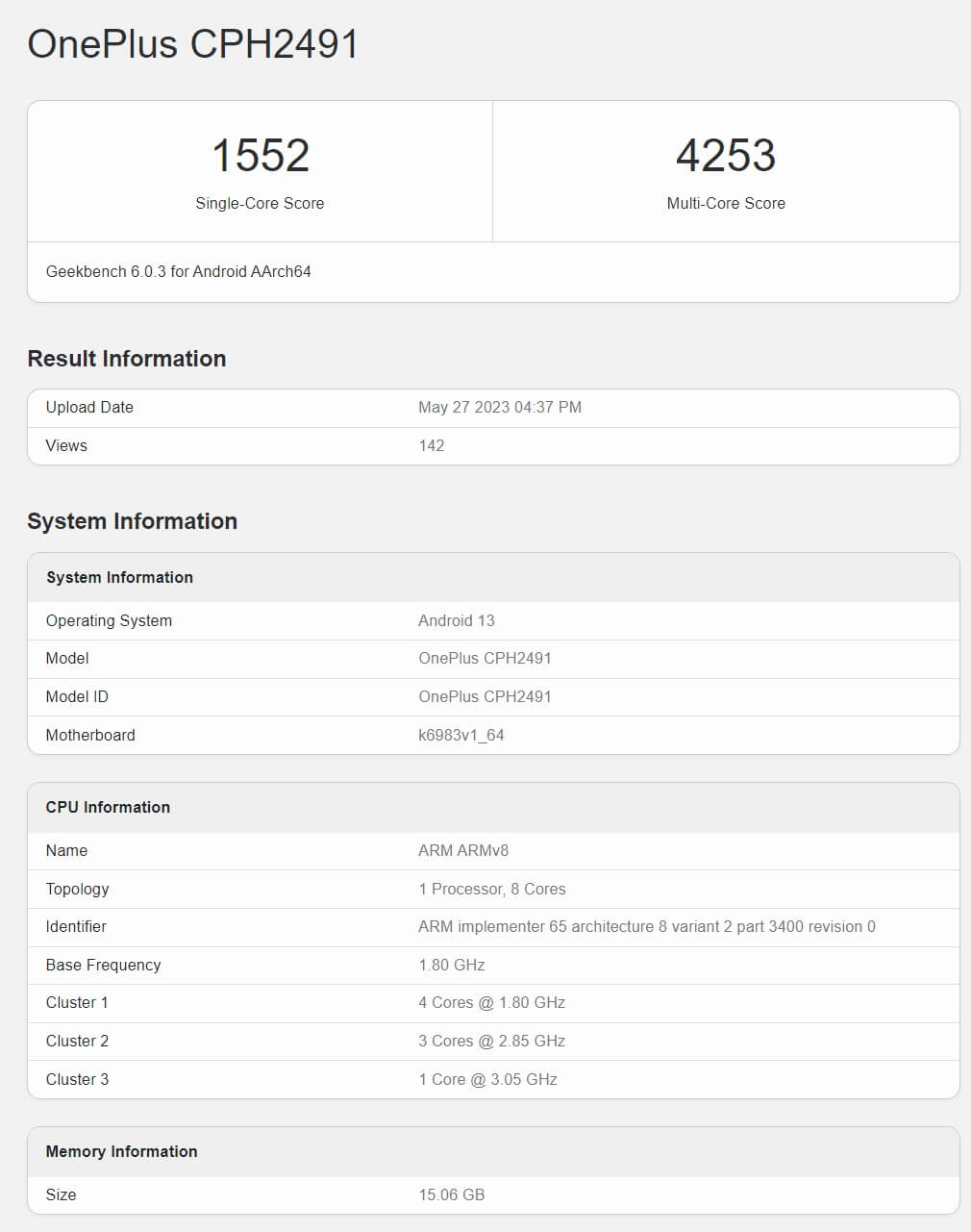 OnePlus Nord 3 Geekbench score leak