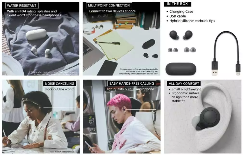 Sony WF C700N wireless earbuds features.