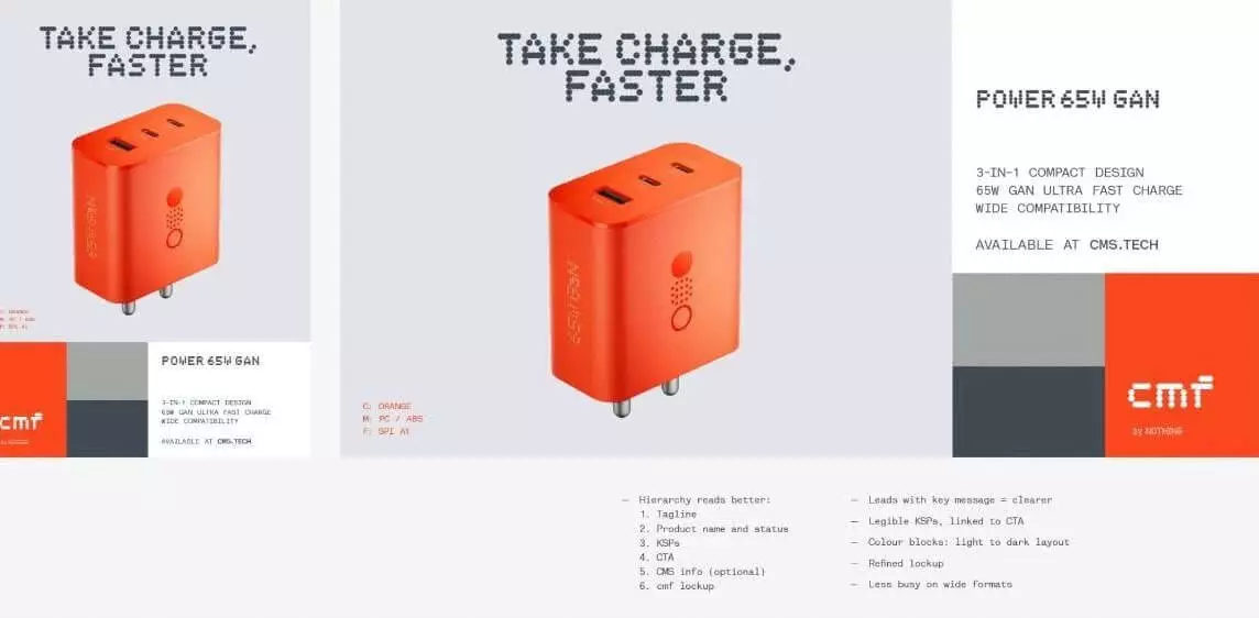 CMF by Nothing Power 65W GAN charger leak specs.
