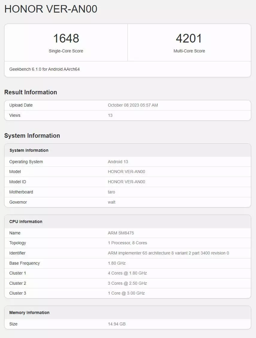 Honor Magic Vs2 Geekbench Score leak.