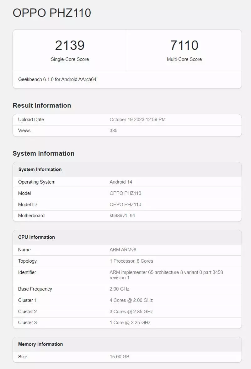 OPPO PHZ110 geekbench score leak.