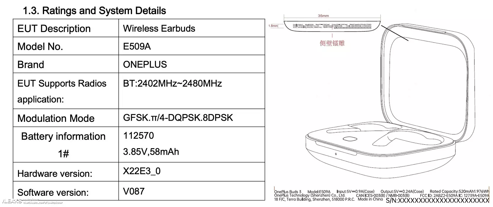 oneplus buds 3 schematics and battery capacity fcc.