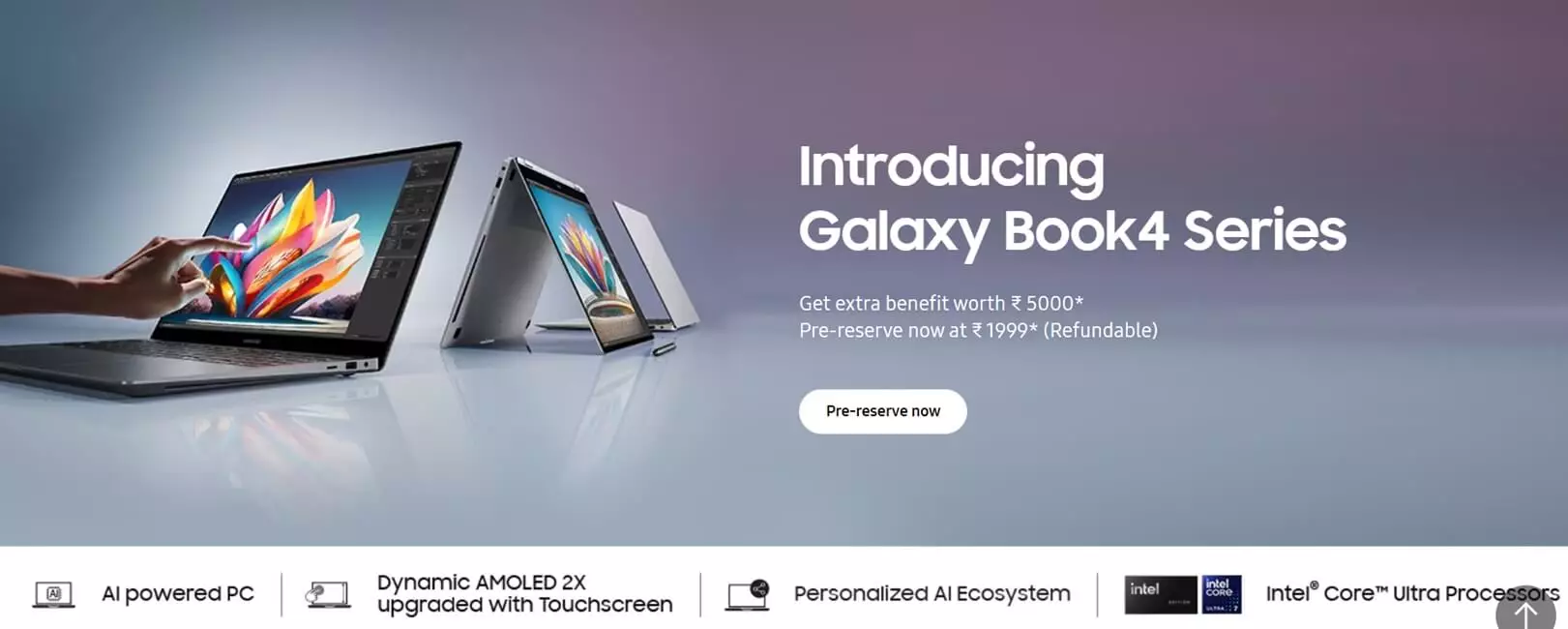 Samsung Galaxy Book4 series pre reserve India.