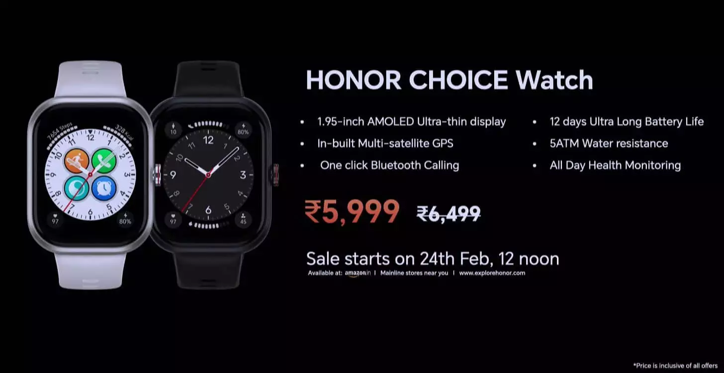 honor choice watch launch offers price India.