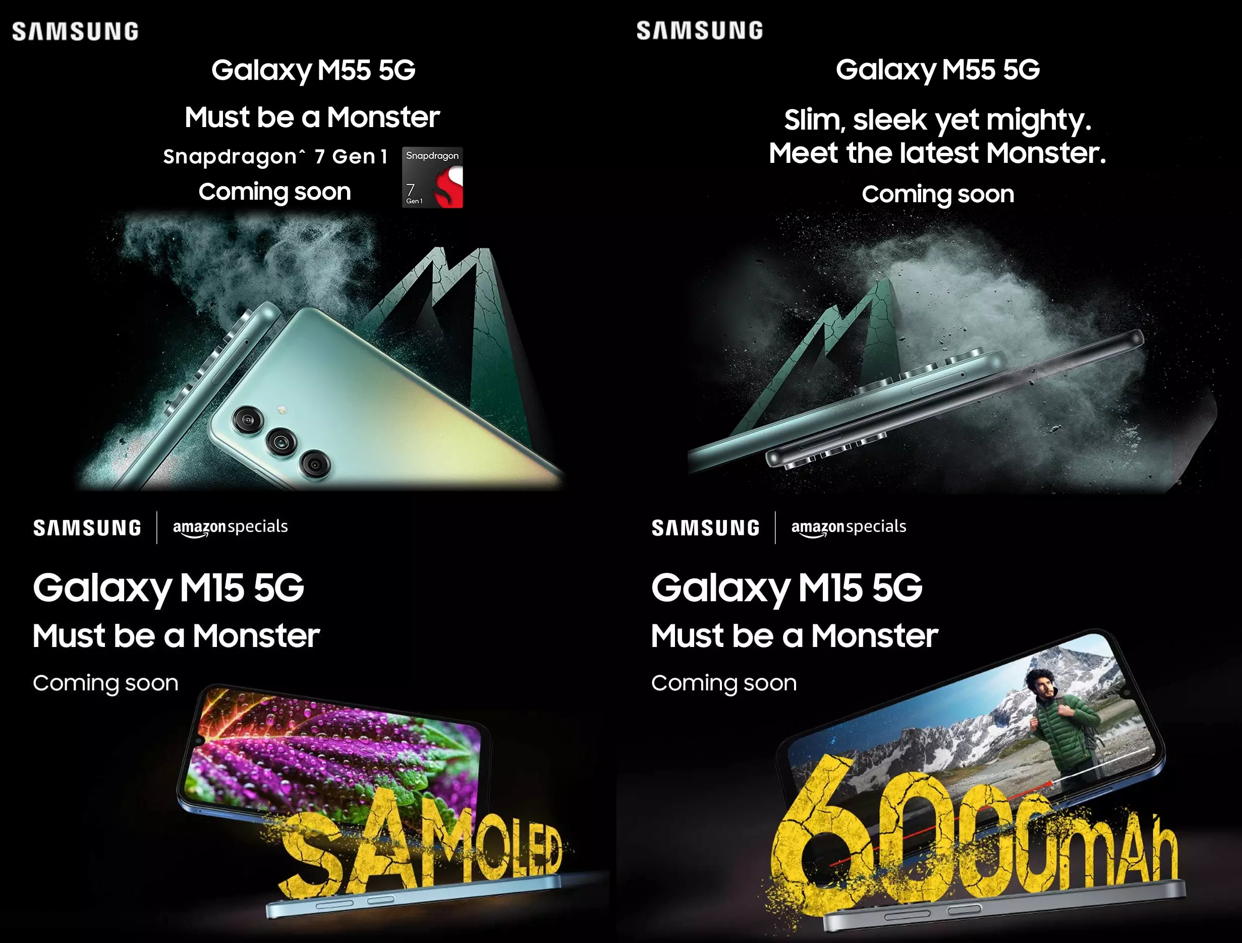 samsung galaxy M55 and galaxy M15 India launch teaser.