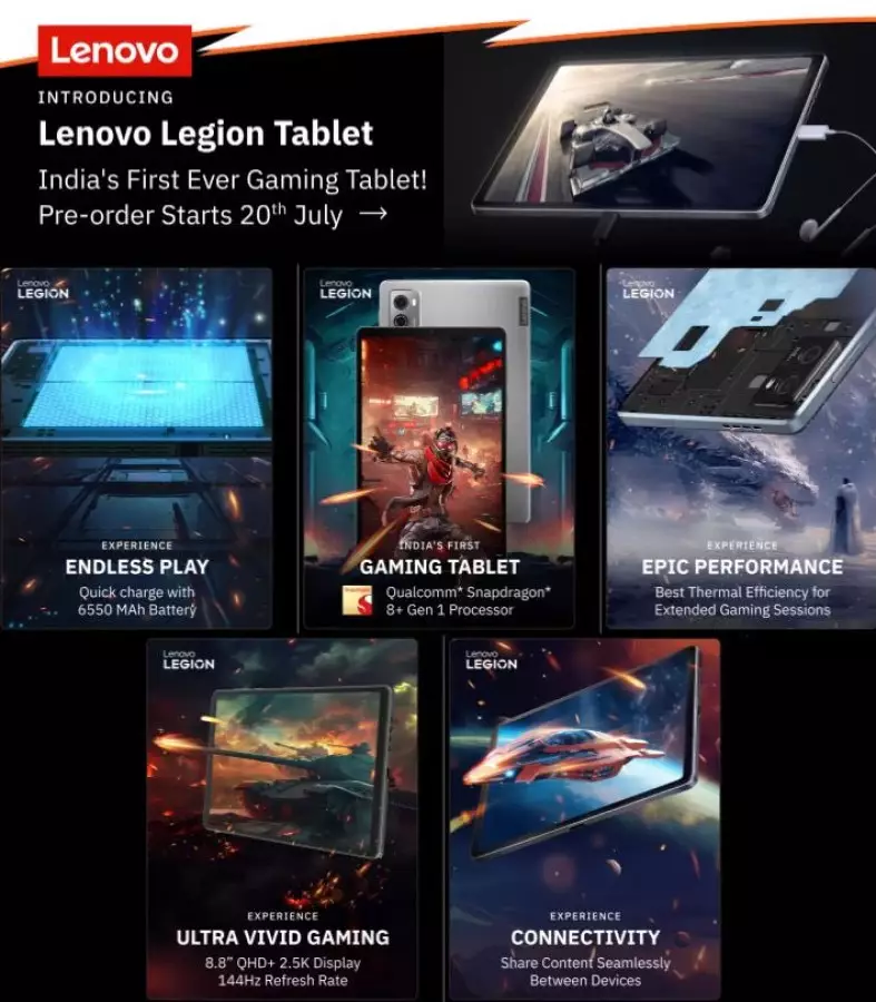 Lenovo Legion Tablet features teaser India.