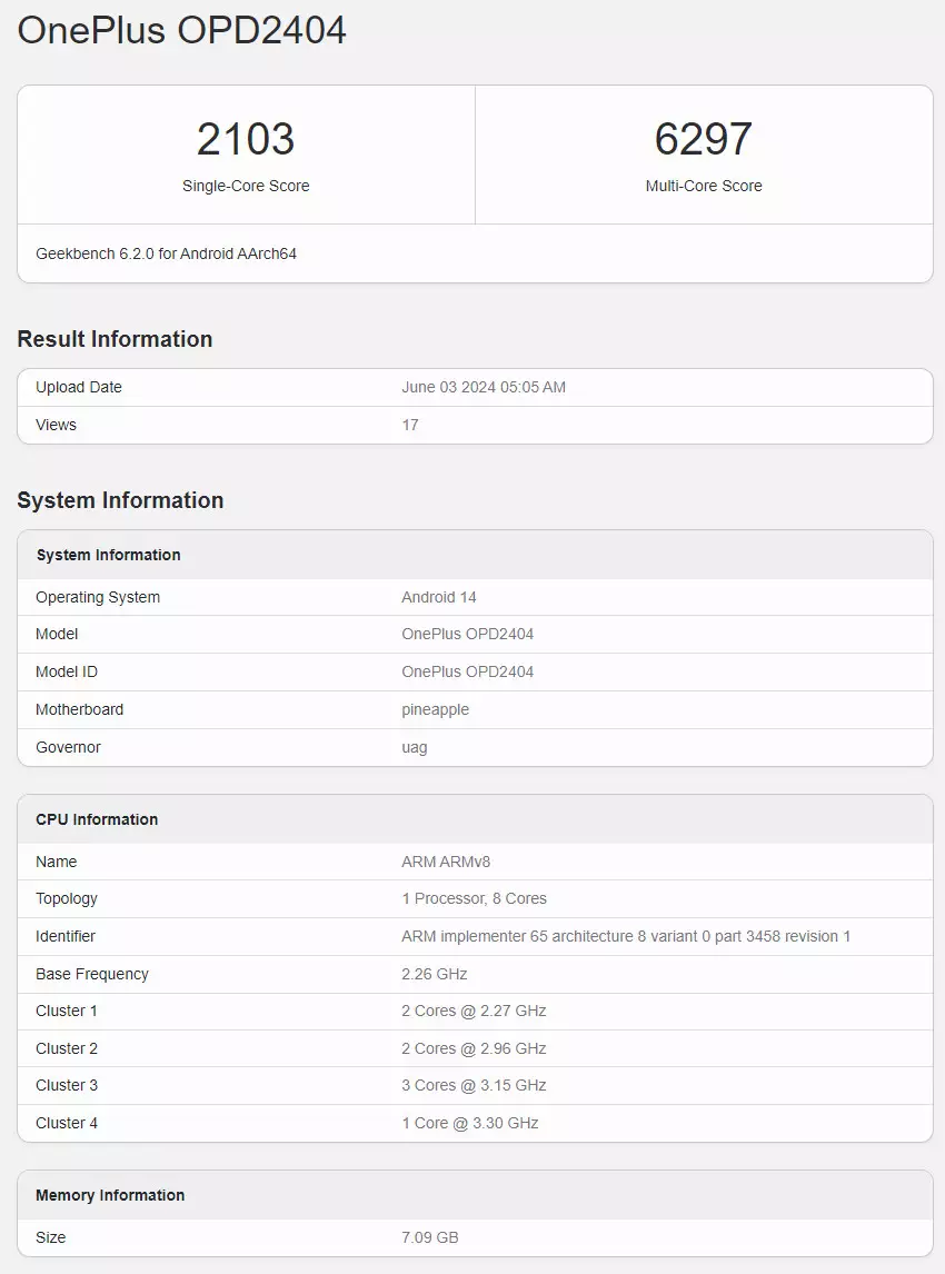 OnePlus Pad 2 Geekbench score.