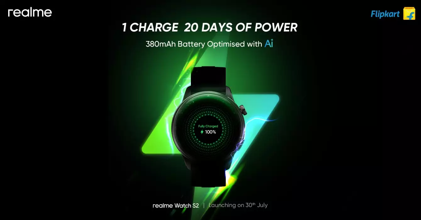 Realme Watch S2 AI Battery feature teaser India.