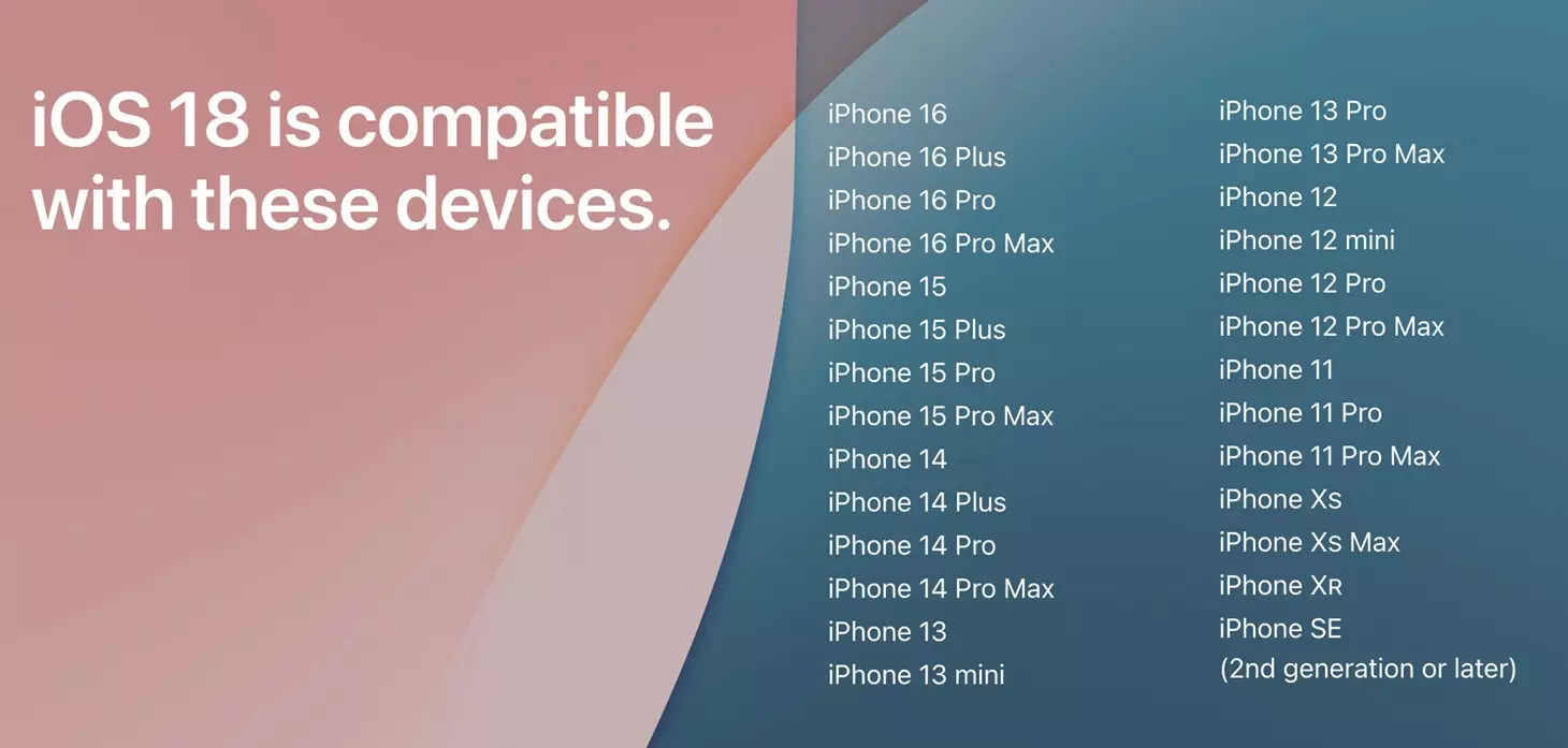 iOS 18 supported devices list.