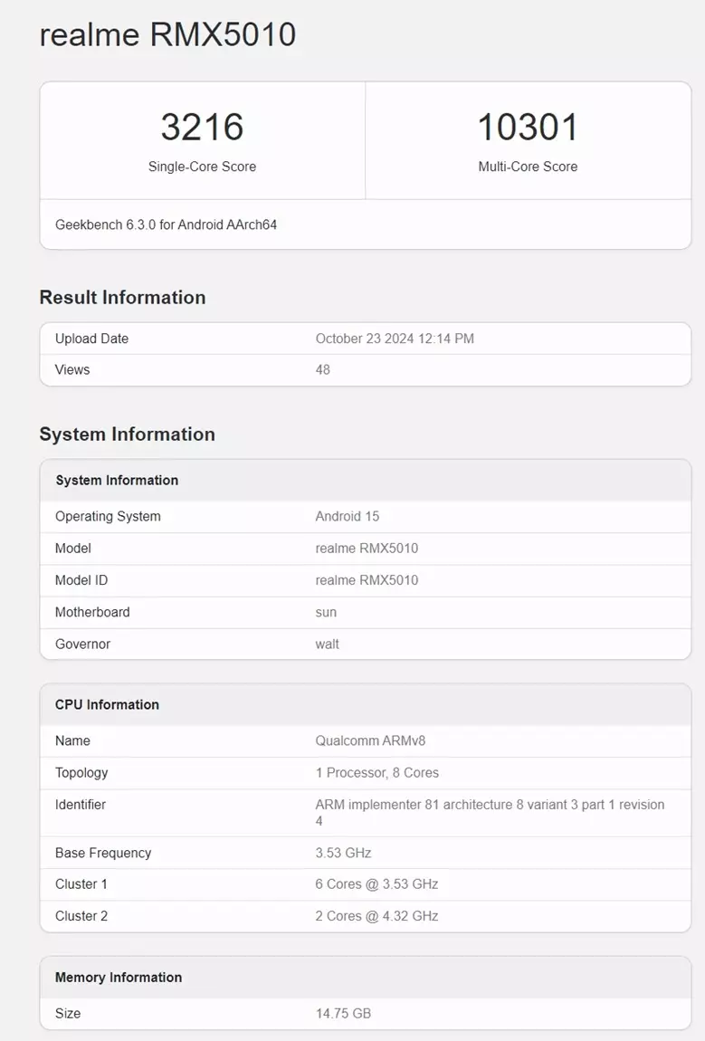 Realme GT 7 Pro geekbench score.