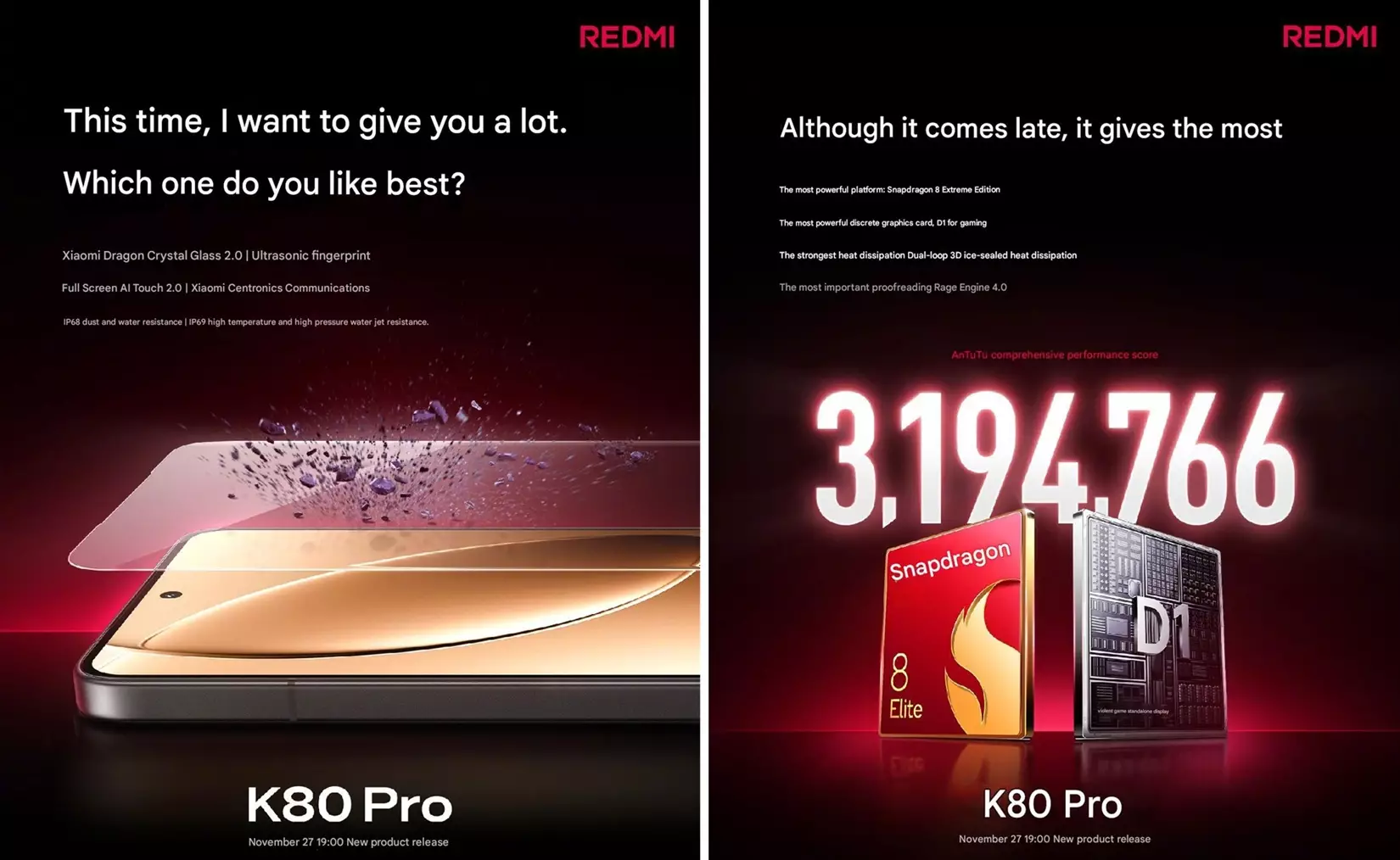 Rdmi K80 Pro display features Antutu teaser cn.