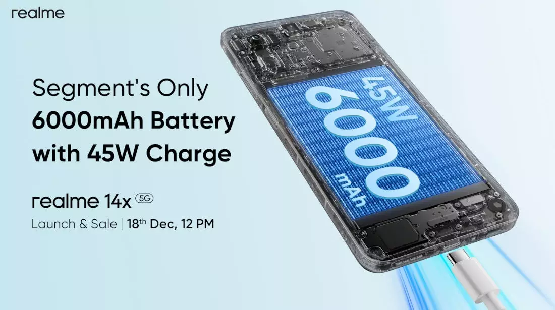 realme 14x 5G battery teaser.