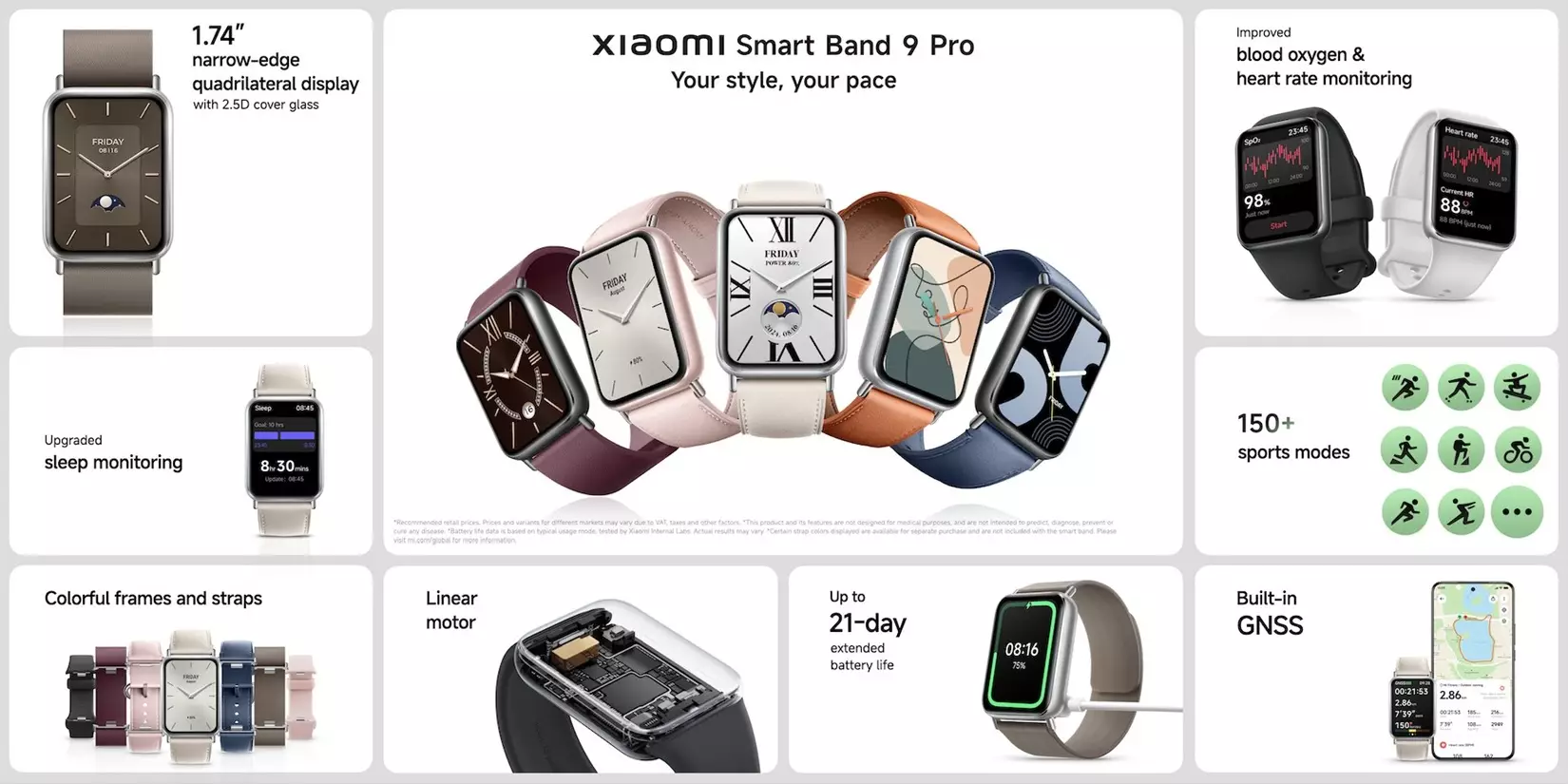 Xiaomi Smart Band 9 Pro features global.